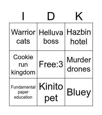 Which ones do u know:3 Bingo Card