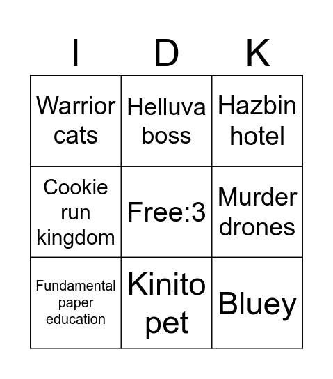 Which ones do u know:3 Bingo Card