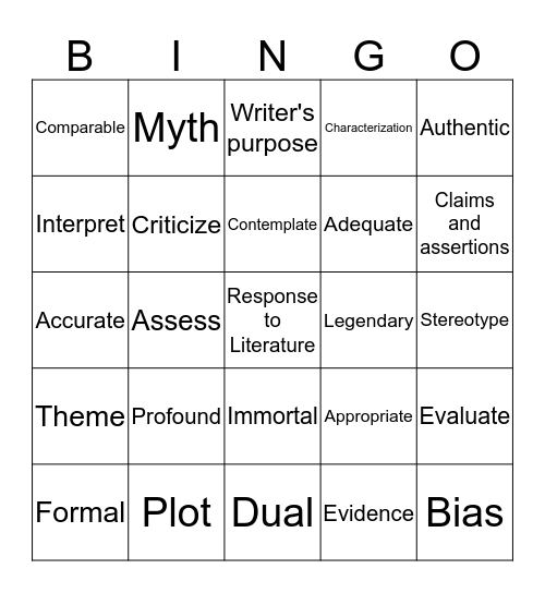 Vocabulary Bingo Card