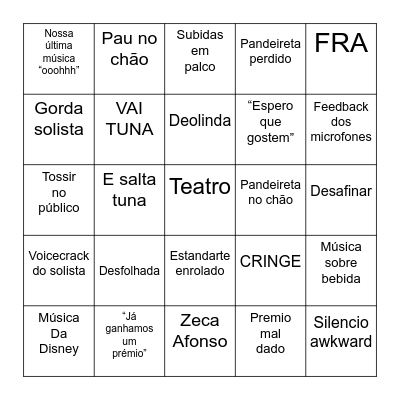 Bingo Clichê Tunas Mistas Bingo Card