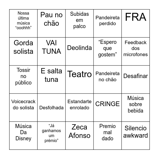 Bingo Clichê Tunas Mistas Bingo Card
