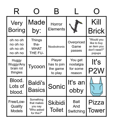 "Peak" Roblox Games Bingo Card