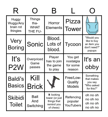 "Peak" Roblox Games Bingo Card