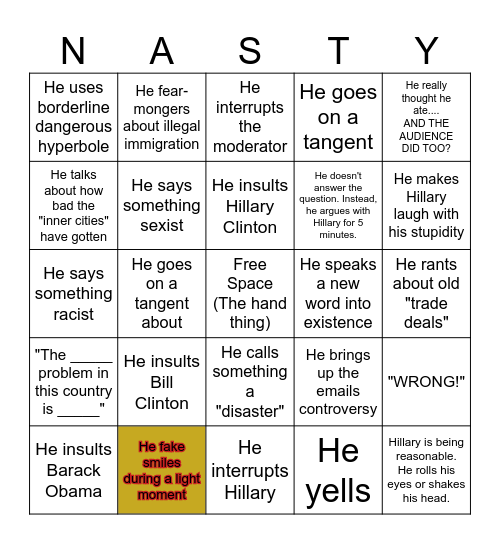 Donald Trump (in debate) Bingo Card