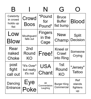 UFC Bingo Card