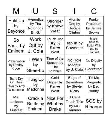 Music Bingo Round 1: Samples Bingo Card