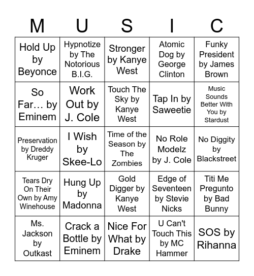 Music Bingo Round 1: Samples Bingo Card