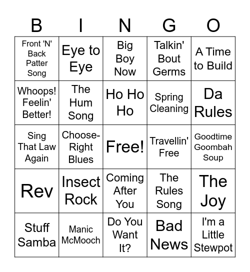 Fraggle Rock Song Bingo Card