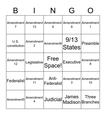 The Constitution Bingo Card