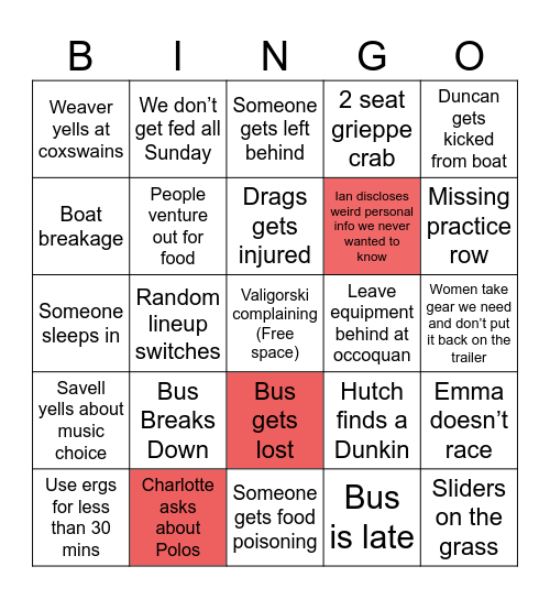 Occoquan Bingo Card