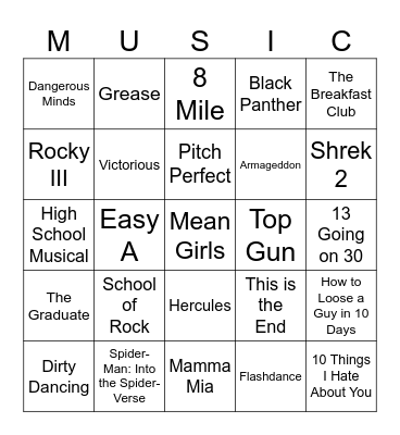 Music Bingo Round 2: Silver Screen Bingo Card