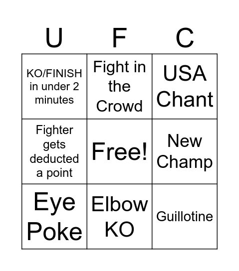 UFC Bingo Card
