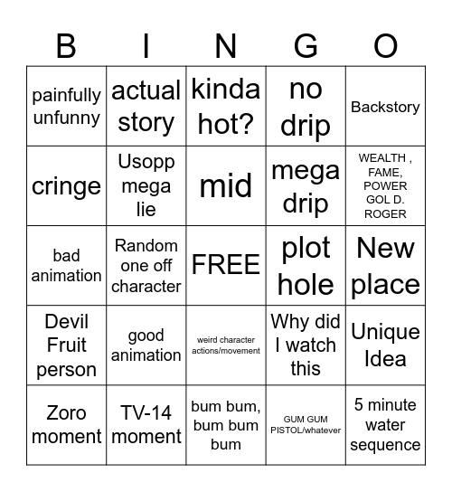 ONE PIECE Bingo Card one-piece-bingo-card