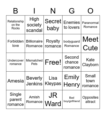 Romance Bingo Card