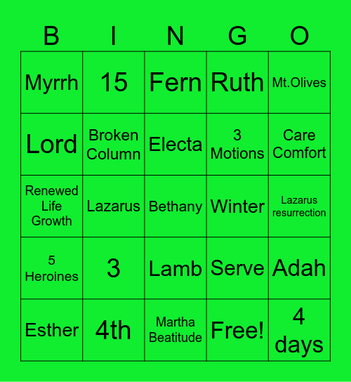 OES MARTHA Bingo Card