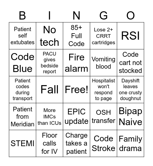 Post-Eclipse ICU Bingo Card