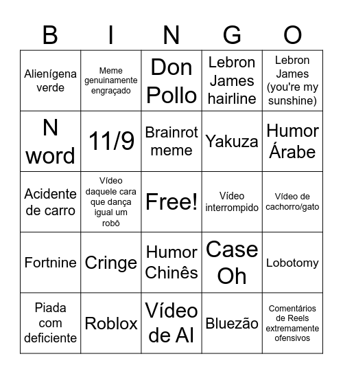 Instagram Reels Bingo Card