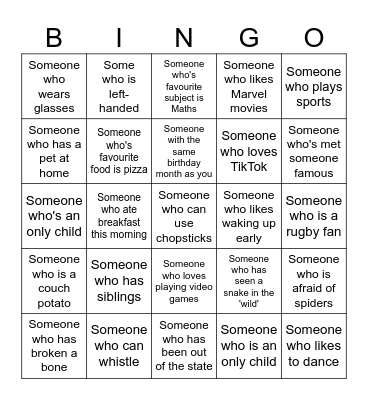 Human Bingo Card