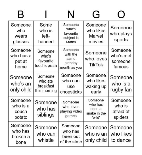 Human Bingo Card