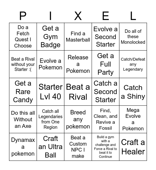 Pixelmon Bingo Card
