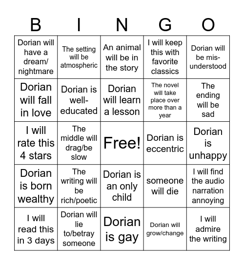 The Picture of Dorian Gray Predictions Bingo Card