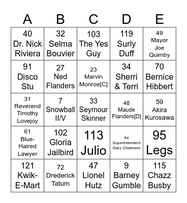 THE SIMPSONS 2024 Bingo Card