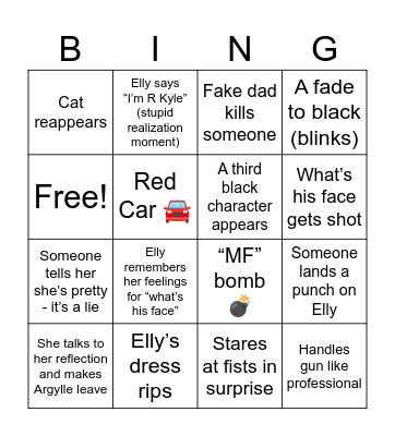 Argylle Bingo Card