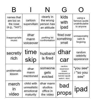Dhar Mann Bingo v2 Bingo Card