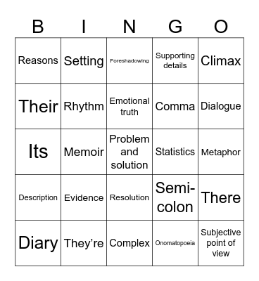 STAAR Bingo Card