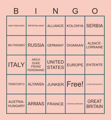 WORD WAR I Bingo Card