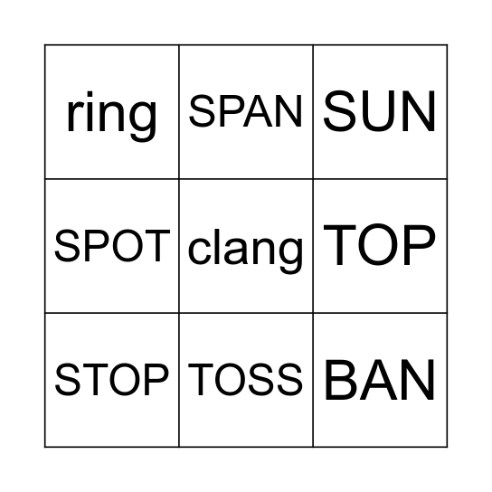 o /ɒ/ /ɔː/、ng、n /n/ Bingo Card