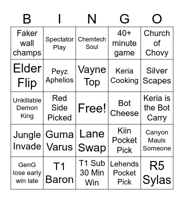 LCK Finals Bingo Card