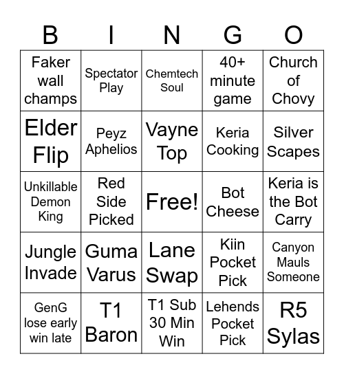 LCK Finals Bingo Card