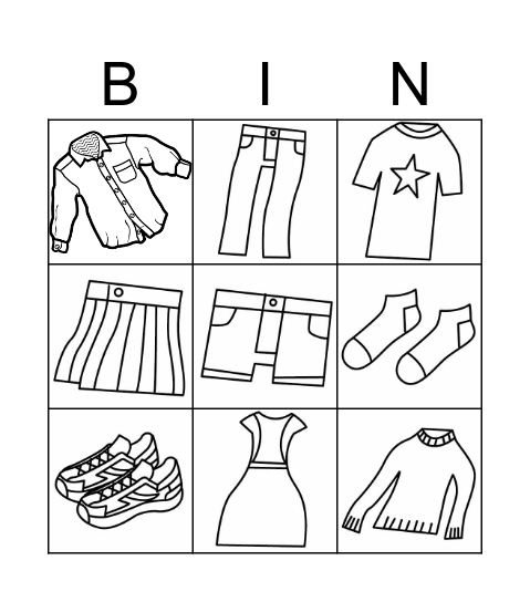 Clothes Bingo Card