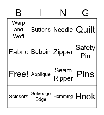 Sewing Room Bingo Card
