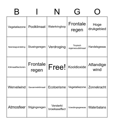Mavo 4 - Weer en klimaat Bingo Card
