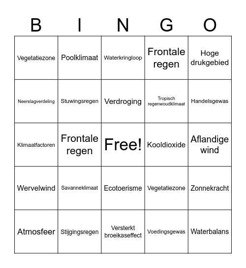 Mavo 4 - Weer en klimaat Bingo Card