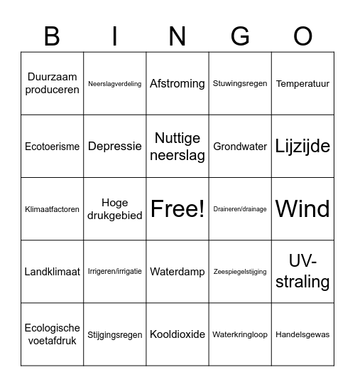Mavo 4 - weer en klimaat Bingo Card