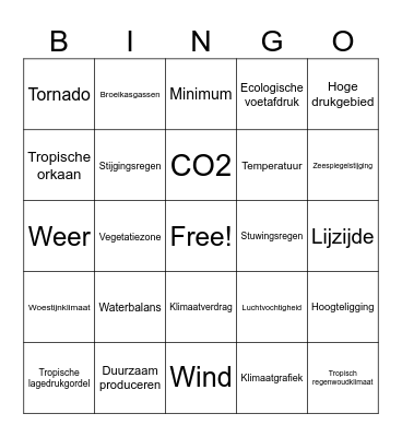 Mavo 4 - weer en klimaat Bingo Card
