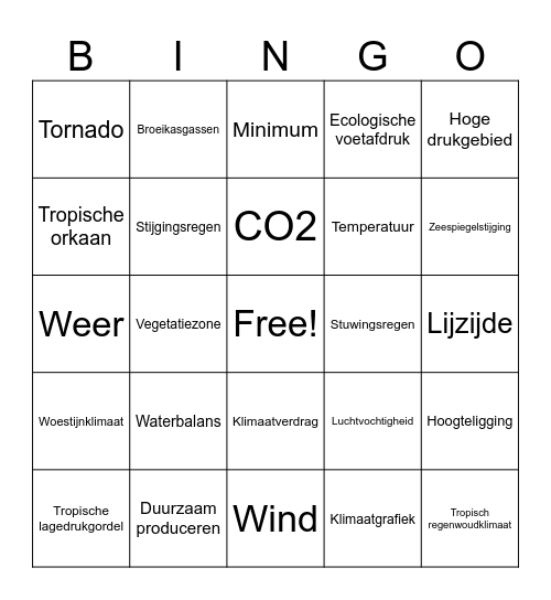 Mavo 4 - weer en klimaat Bingo Card
