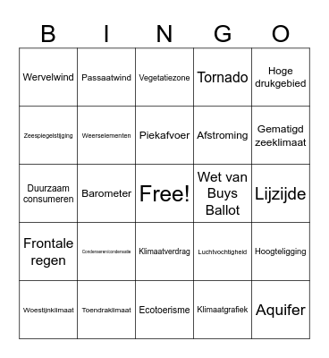 Mavo 4 - weer en klimaat Bingo Card