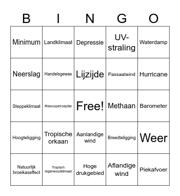 Mavo 4 - weer en klimaat Bingo Card