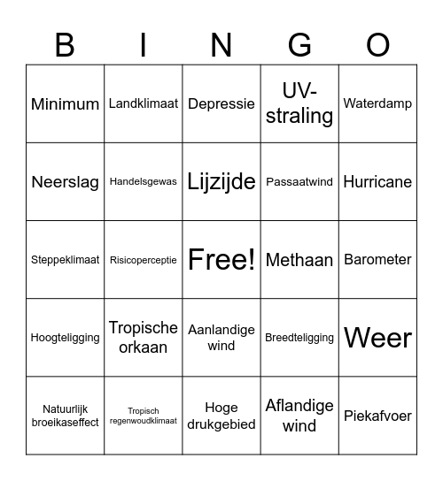 Mavo 4 - weer en klimaat Bingo Card
