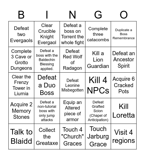 Elden Ring Bingo PT Bingo Card