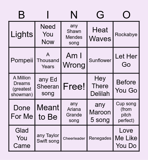 lobby music bingo ( ʘ‿ʘ ) Bingo Card