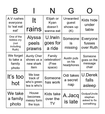 Family Bingo Card