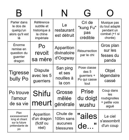 Kung Fu panda 4 prediction Bingo Card