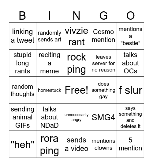 Jaxlol Bingo!!!! Bingo Card