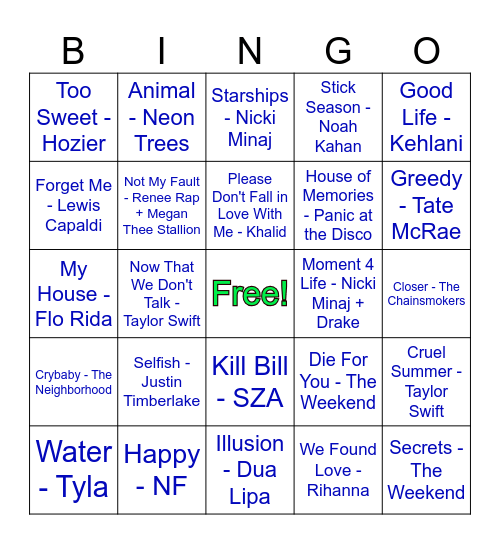 Music Bingo Card