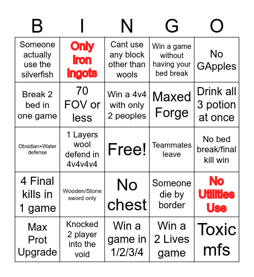 Hypixel bedwar bingo Card